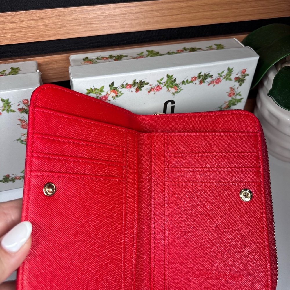 Red Saffiano Leather Compact Wallet